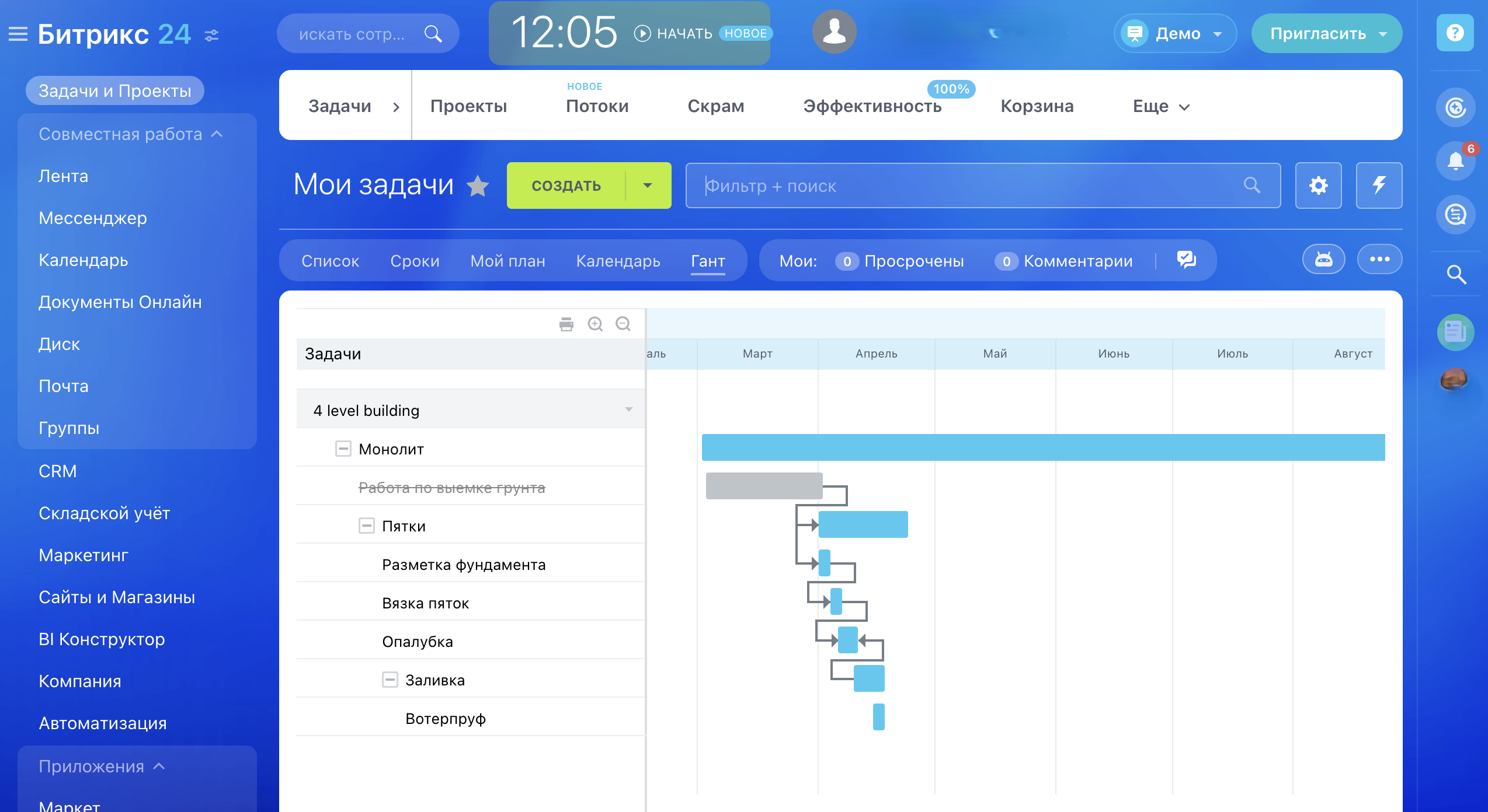 Проект 4 lvl building в Ганте